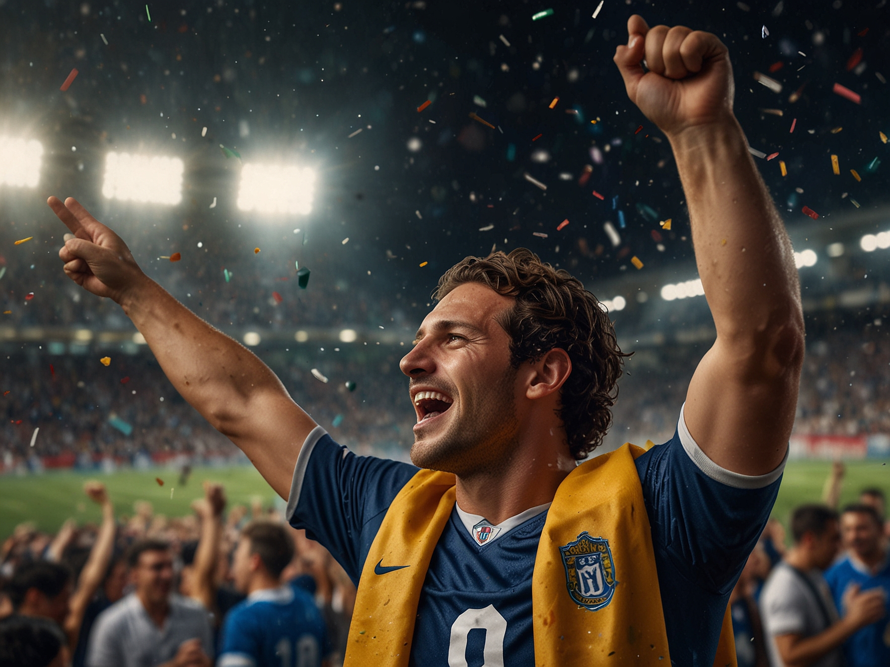 Triumphierender Spieler im Stadion